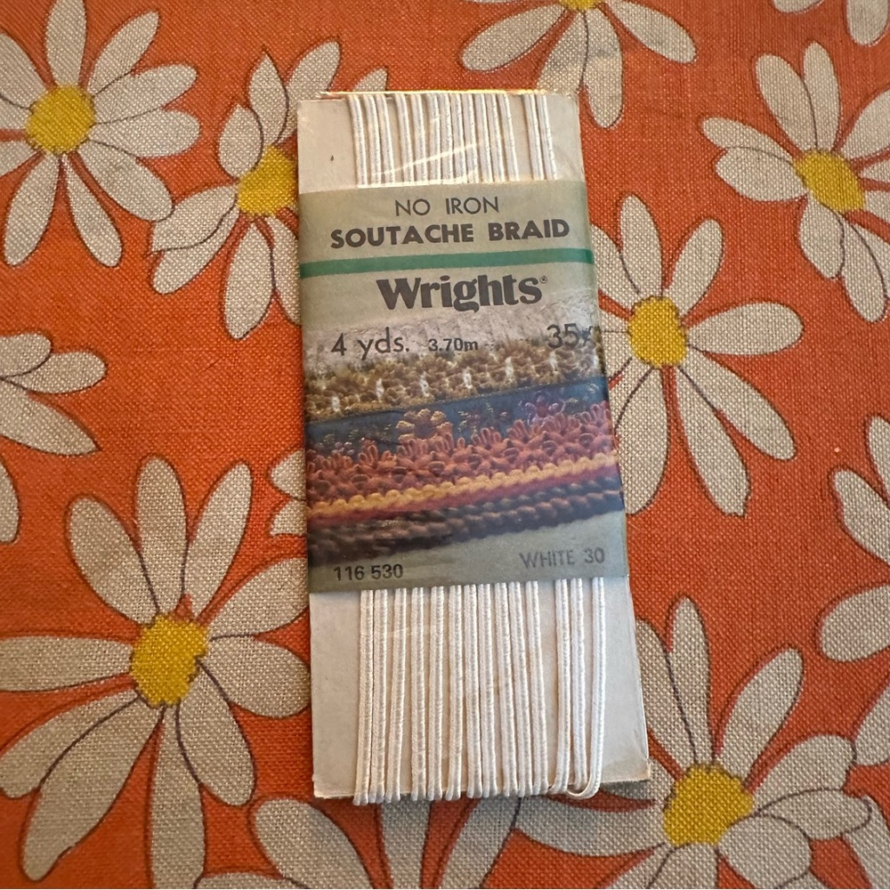 Vintage Sealed Deadstock 1976 Wrights No Iron Soutache Braid Trim 4 yds White 30
